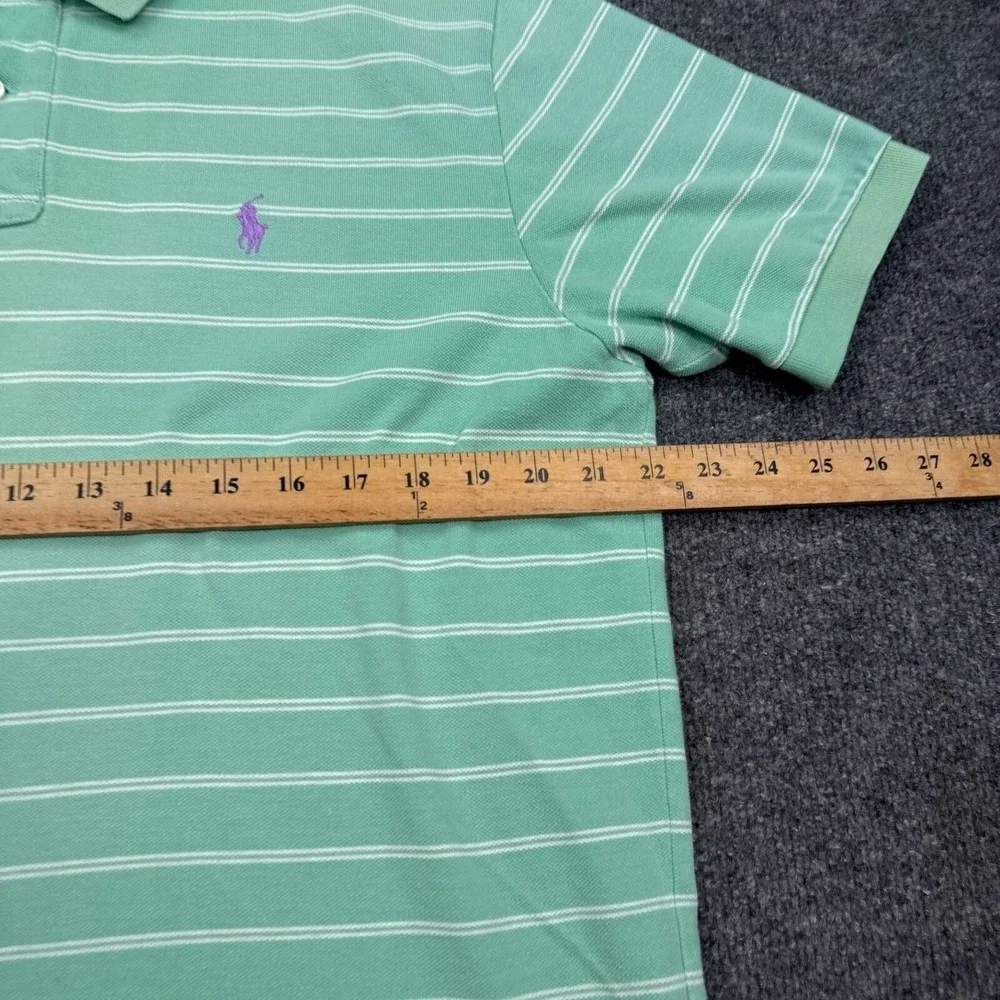 Ralph Lauren Polo Shirt Mens Size Large Light Green Striped Vintage Casual Pony